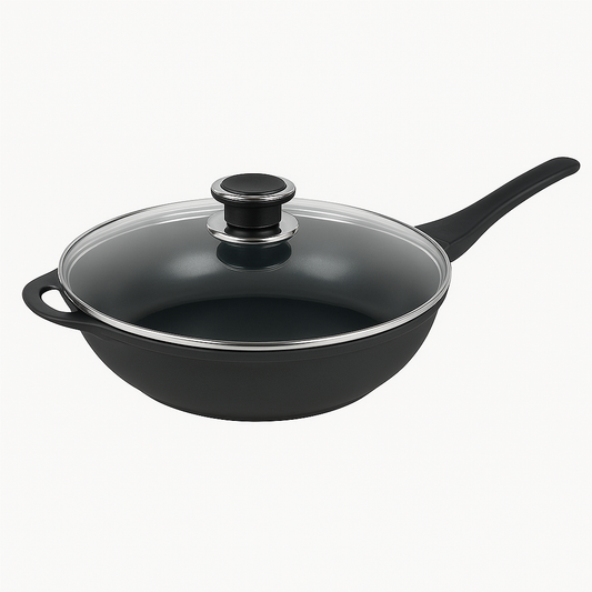 Alu Guss Wok 32cm mit Glasdeckel